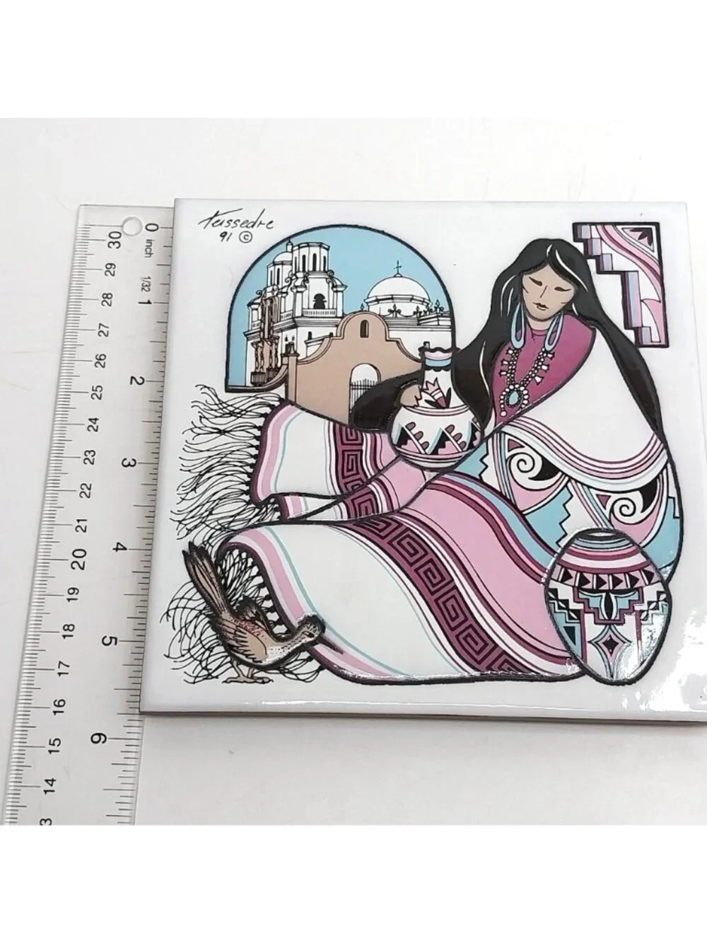 Vintage Teissedre Designs Southwestern Native American Ceramic Tile 6x6 Trivet